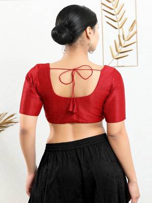 Art Silk Padded Front Open Elbow Sleeves Blouse 5