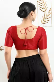 Art Silk Padded Front Open Elbow Sleeves Blouse