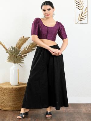 Art Silk Padded Front Open Elbow Sleeves Blouse 2