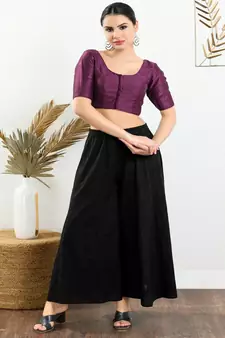 Art Silk Padded Front Open Elbow Sleeves Blouse