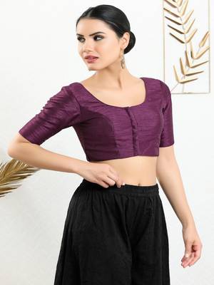 Art Silk Padded Front Open Elbow Sleeves Blouse 3