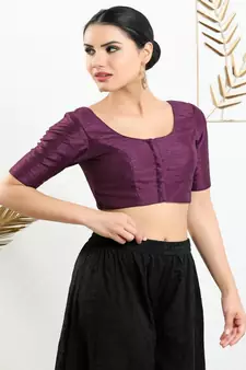 Art Silk Padded Front Open Elbow Sleeves Blouse