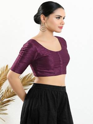 Art Silk Padded Front Open Elbow Sleeves Blouse 4