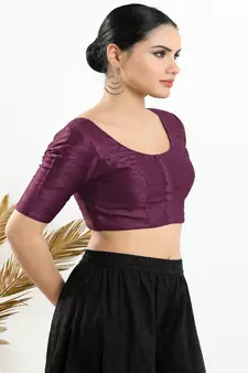 Art Silk Padded Front Open Elbow Sleeves Blouse