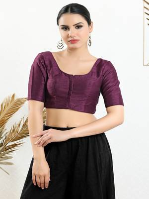 Art Silk Padded Front Open Elbow Sleeves Blouse 1