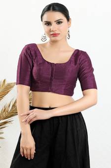 Art Silk Padded Front Open Elbow Sleeves Blouse