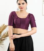 Art Silk Padded Front Open Elbow Sleeves Blouse