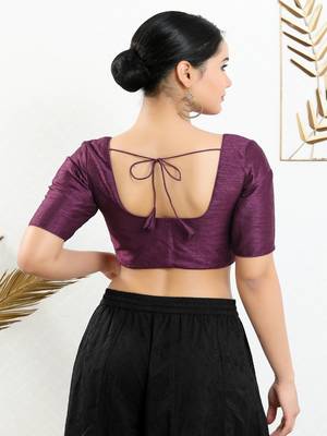 Art Silk Padded Front Open Elbow Sleeves Blouse 5