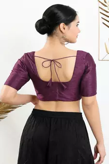 Art Silk Padded Front Open Elbow Sleeves Blouse