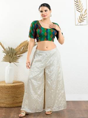 Jacquard Padded Front Open Elbow Sleeves Blouse 2
