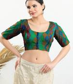 Jacquard Padded Front Open Elbow Sleeves Blouse