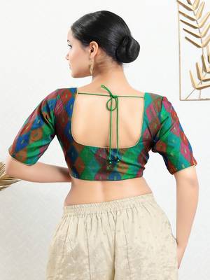 Jacquard Padded Front Open Elbow Sleeves Blouse 5