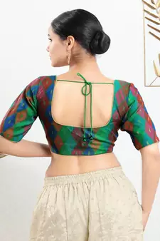 Jacquard Padded Front Open Elbow Sleeves Blouse