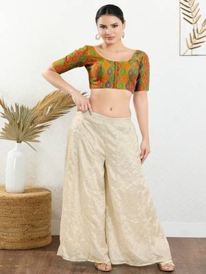 Jacquard Padded Front Open Elbow Sleeves Blouse 2