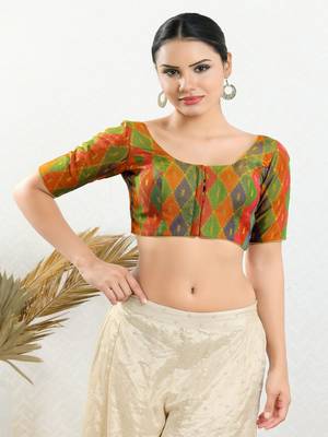 Jacquard Padded Front Open Elbow Sleeves Blouse 4