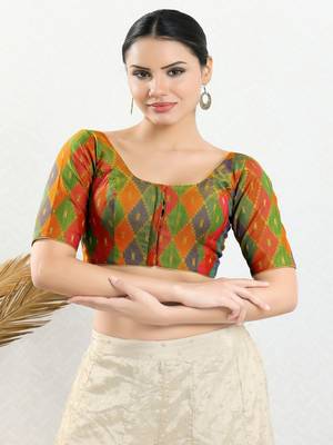 Jacquard Padded Front Open Elbow Sleeves Blouse 1