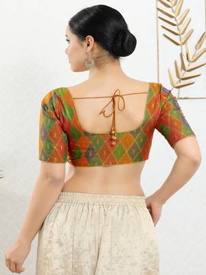 Jacquard Padded Front Open Elbow Sleeves Blouse 5