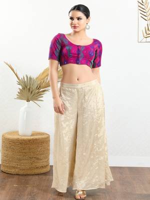 Jacquard Padded Front Open Elbow Sleeves Blouse 2
