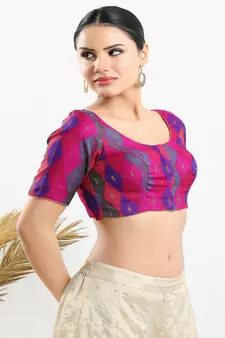 Jacquard Padded Front Open Elbow Sleeves Blouse