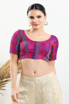 Jacquard Padded Front Open Elbow Sleeves Blouse