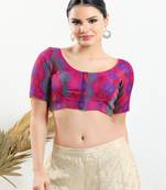 Jacquard Padded Front Open Elbow Sleeves Blouse