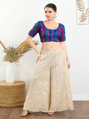 Jacquard Padded Front Open Elbow Sleeves Blouse 2