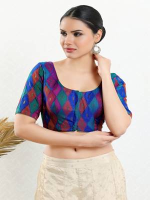 Jacquard Padded Front Open Elbow Sleeves Blouse 1