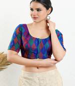 Jacquard Padded Front Open Elbow Sleeves Blouse