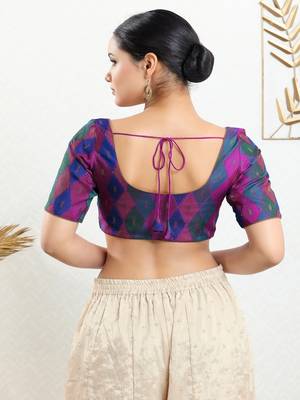 Jacquard Padded Front Open Elbow Sleeves Blouse 5