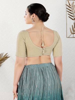 Polyester Padded Back Open Elbow Sleeves Blouse 5