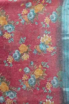 Linen flower Printed cotton with zari patta saree with Blouse