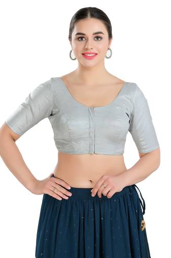Salwar Studio Women's Silver Polyester Readymade Saree Blouse
