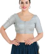 Salwar Studio Women's Silver Polyester Readymade Saree Blouse