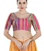 Salwar Studio Women's Pink Multi Art Silk Readymade Saree Blouse