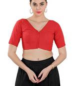 Salwar Studio Women's Light Red Cotton Blend Readymade Saree Blouse