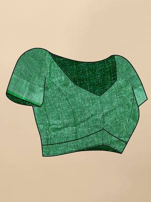 Green Linen flower Printed cotton with zari patta saree with Blouse 6