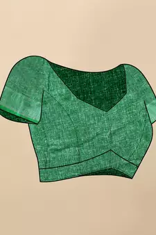 Green Linen flower Printed cotton with zari patta saree with Blouse