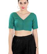 Salwar Studio Women's Rama Green Cotton Blend Readymade Saree Blouse