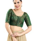 Salwar Studio Women's Bottle Green Jacquard Readymade Saree Blouse