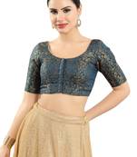 Salwar Studio Women's Cobalt Blue Jacquard Readymade Saree Blouse