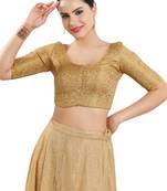 Salwar Studio Women's Gold Jacquard Readymade Saree Blouse