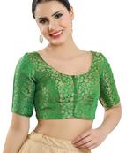 Salwar Studio Women's Green Jacquard Readymade Saree Blouse