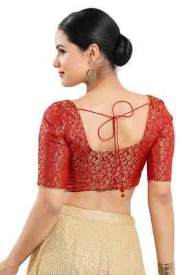 Salwar Studio Women's Red Jacquard Readymade Saree Blouse 2
