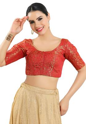 Salwar Studio Women's Red Jacquard Readymade Saree Blouse 3