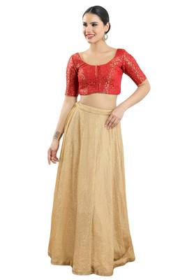 Salwar Studio Women's Red Jacquard Readymade Saree Blouse 5