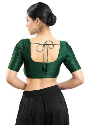 Salwar Studio Women's Bottle Green Art Silk Readymade Saree Blouse 2