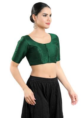 Salwar Studio Women's Bottle Green Art Silk Readymade Saree Blouse 3