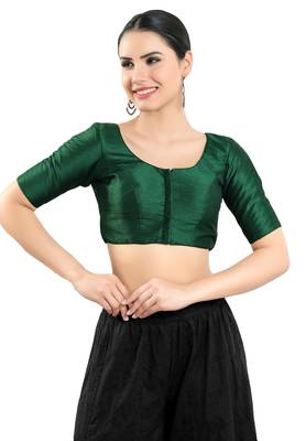Salwar Studio Women's Bottle Green Art Silk Readymade Saree Blouse 5