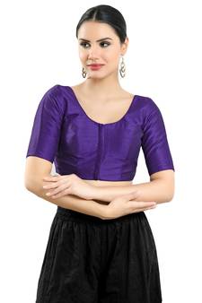 Salwar Studio Women's Brinjal Art Silk Readymade Saree Blouse