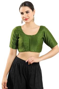 Salwar Studio Women's Mehendi Green Art Silk Readymade Saree Blouse